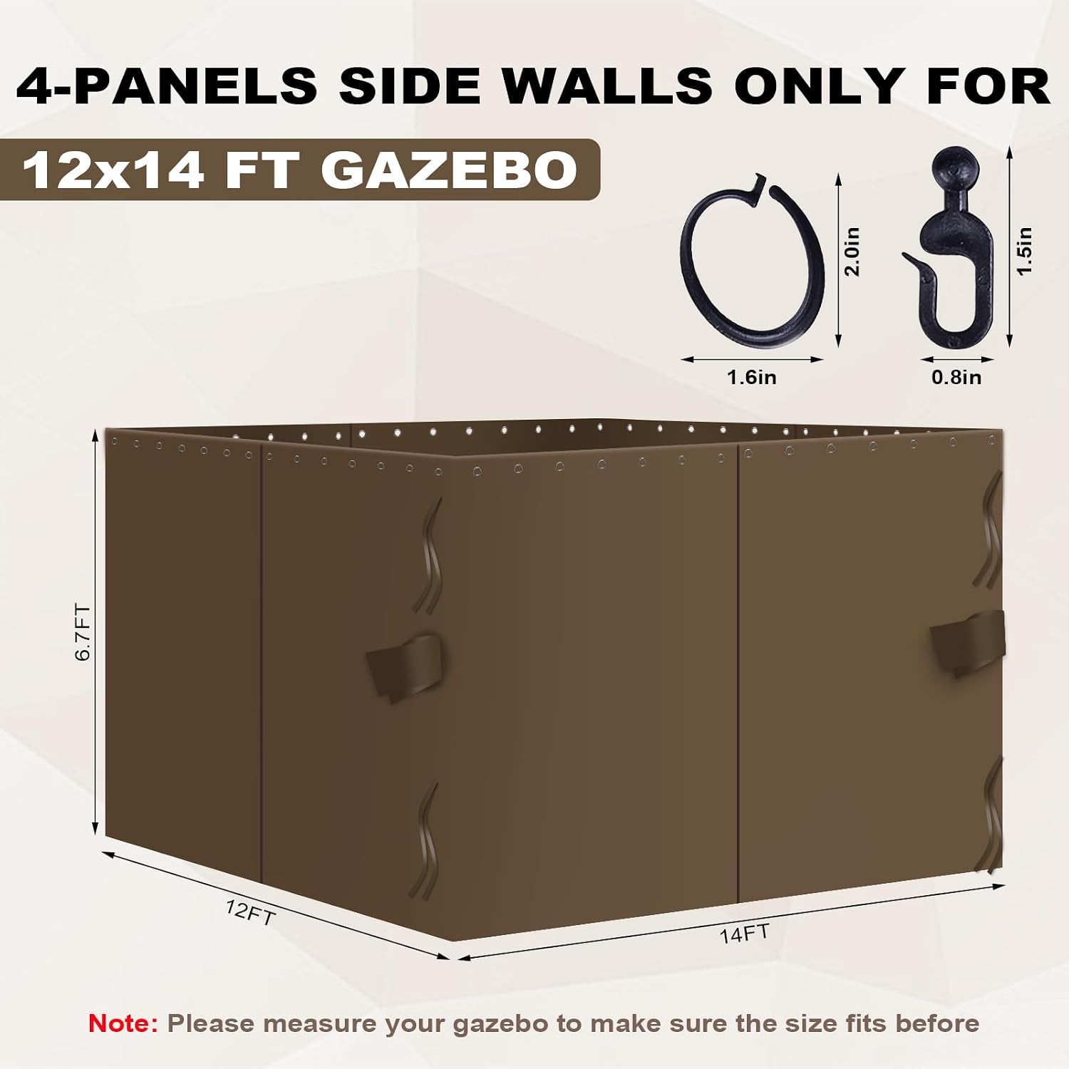 slashome 12'x14' Gazebo Curtains Outdoor Waterproof, Brown Universal Replacement Curtain 4-Panels, Sidewalls with Zipper for Garden, Patio, Yard (Only Curtains)