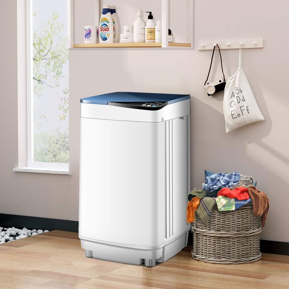 Waterjoy Portable Washing Machines, 7.7 lbs Load Capacity Portable Washer and Dryer Combo with Built-in Barrel Light & LED Display for Household and Apartment （Blue）