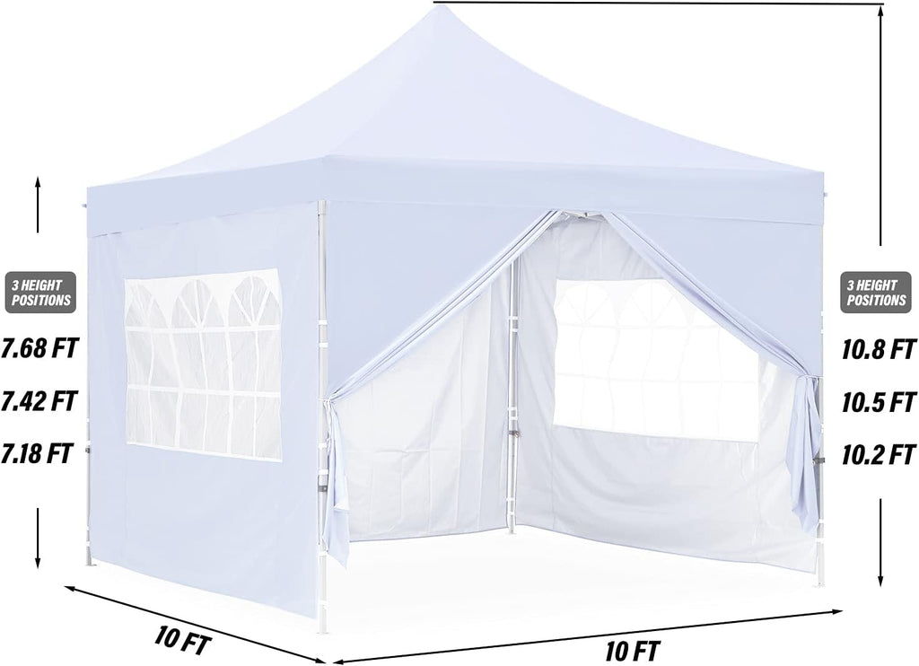 GDY 10x10 Ft Outdoor Pop Up Canopy Tent, Commercial Portable Instant Folding Shelter Gazebos Waterproof Canopies with Carrying Bag, (White)