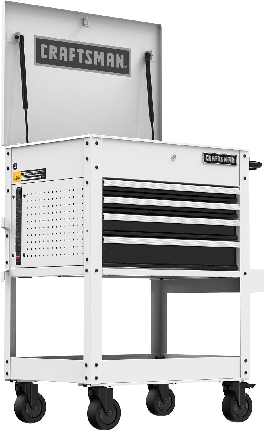 CRAFTSMAN Rolling Tool Chest with Drawers, Tool Box with Wheels and 4 Drawers, Power Outlets and USB, Protective Liner, Steel Utility Cart Storage Cabinet, Supports up to 700 lbs, White (CMST98276WW)