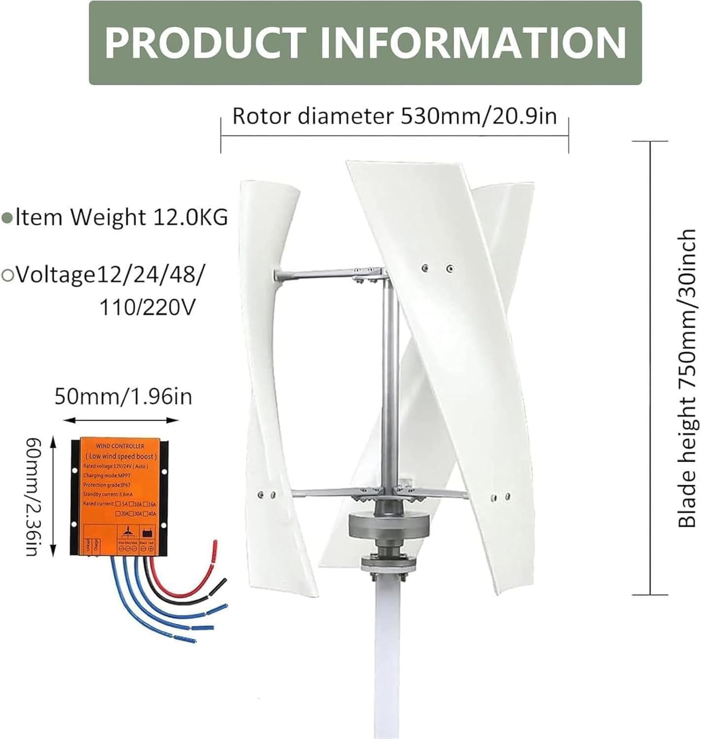 Vertical Wind Turbine Generator for Home 12V 24V 48V 220V with MPPT Low Noise, energy efficient wind power for Farm Garden for Marine,RV,Home,Windmill Generator 15000W-220V