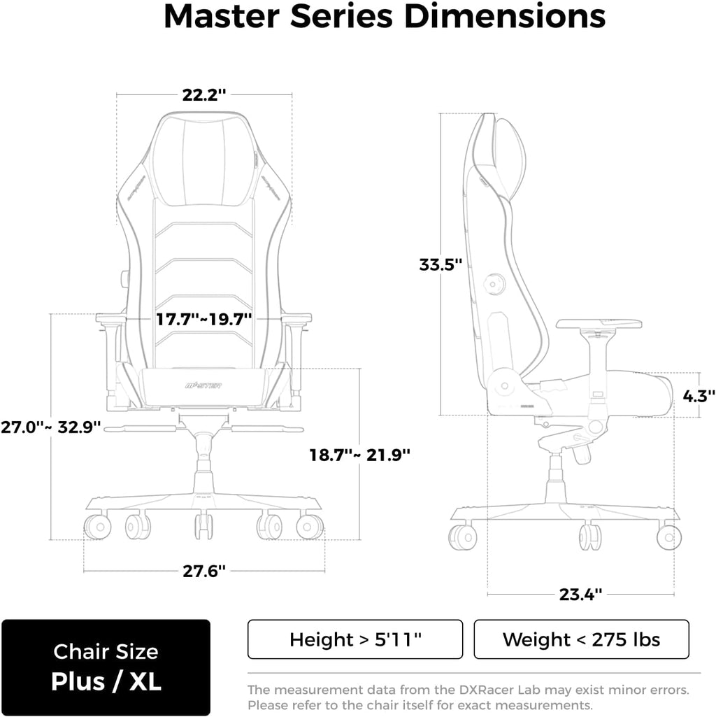 DXRacer Master XL Video Gaming Chairs for Adults, Ergonomic Reclining Computer Gaming Chair, Racing Style Height Adjustable (EPU Leatherette, Black Red Line)
