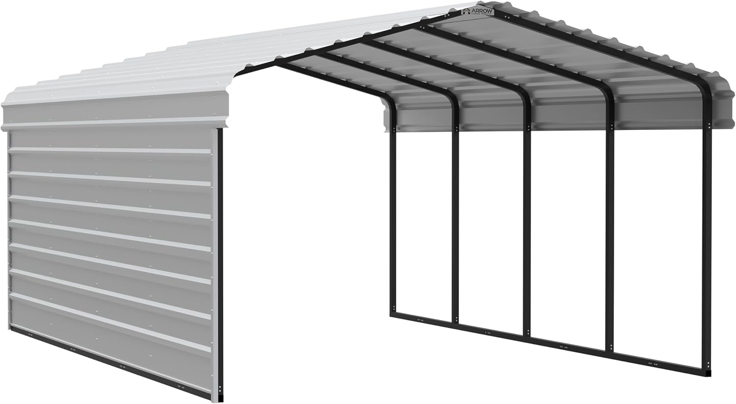 Arrow Carports Galvanized Steel Carport, with 1-Sided Enclosure, Compact Car Metal Carport Kit, 12' x 20' x 7', Eggshell