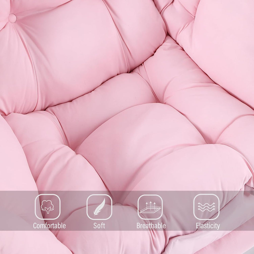 Welnow Pink Lazy Chair with Ottoman, Modern Reading Accent Chair with Armrests and a Side Pocket, Leisure Upholstered Lazy Sofa Set with Footrest for Small Space