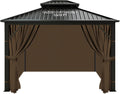 slashome 12'x12' Gazebo Curtains Outdoor Waterproof, Brown Universal Replacement Curtain 4-Panels, Sidewalls with Zipper for Garden, Patio, Yard (Only Curtains)