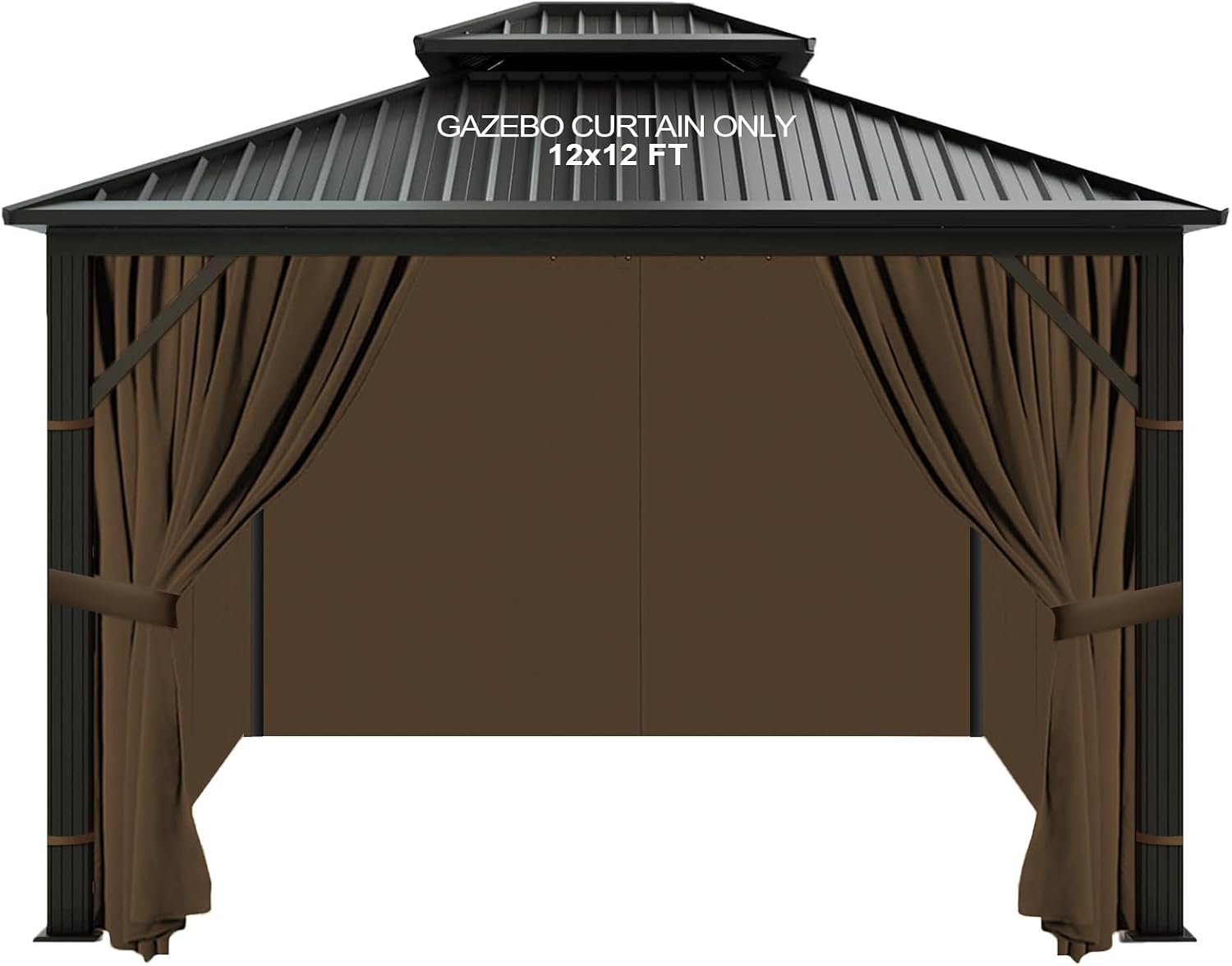 slashome 12'x12' Gazebo Curtains Outdoor Waterproof, Brown Universal Replacement Curtain 4-Panels, Sidewalls with Zipper for Garden, Patio, Yard (Only Curtains)