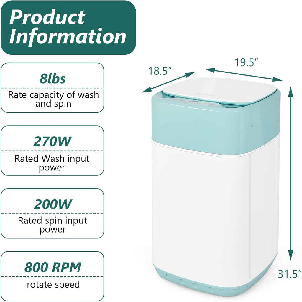Giantex Portable Washing Machine, Washer and Spinner Combo 8lbs, with Faucet Adapter, 1 cu.ft 6 Program 6 Water Levels Built-in Drain Pump, Top Load 2 in 1 Full Automatic Laundry Washer Apartment Dorm