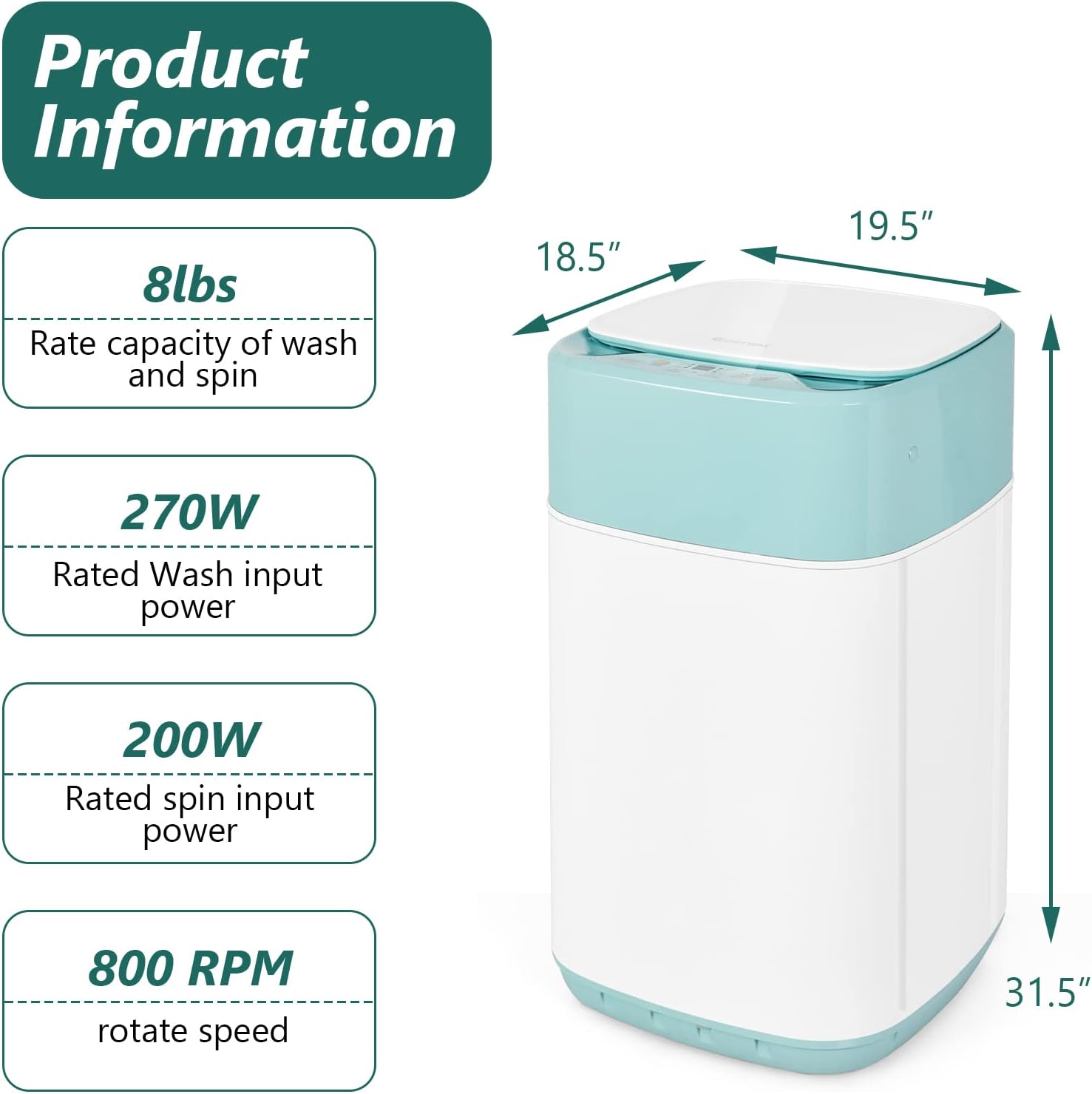 Giantex Portable Washing Machine, Washer and Spinner Combo 8lbs, with Faucet Adapter, 1 cu.ft 6 Program 6 Water Levels Built-in Drain Pump, Top Load 2 in 1 Full Automatic Laundry Washer Apartment Dorm