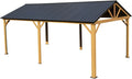 12x20ft Hardtop Gazebo, Galvanized Steel Roof Gazebo Pergola with Wood Grain Aluminum Frame, Outdoor Permanent Gazebo Pavilion for Patio, G(Yellow Brown)