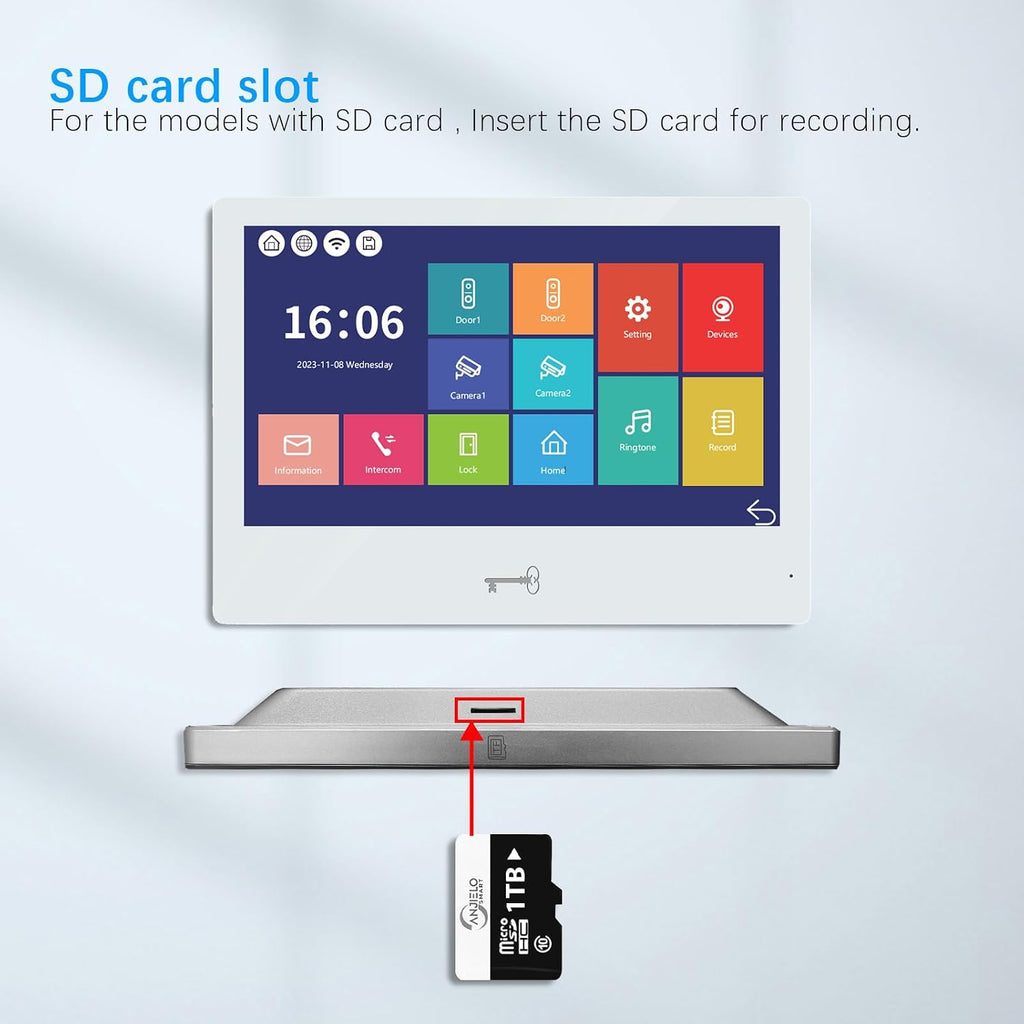 Wired Video Doorbell Apartment Intercom System 3 Units 10 Inches Touch Monitor Wireless WiFi 1080P Camera Phone Kit,Support Monitoring,Unlock for Home Villa (1 Black doorbell+3white Monitor)