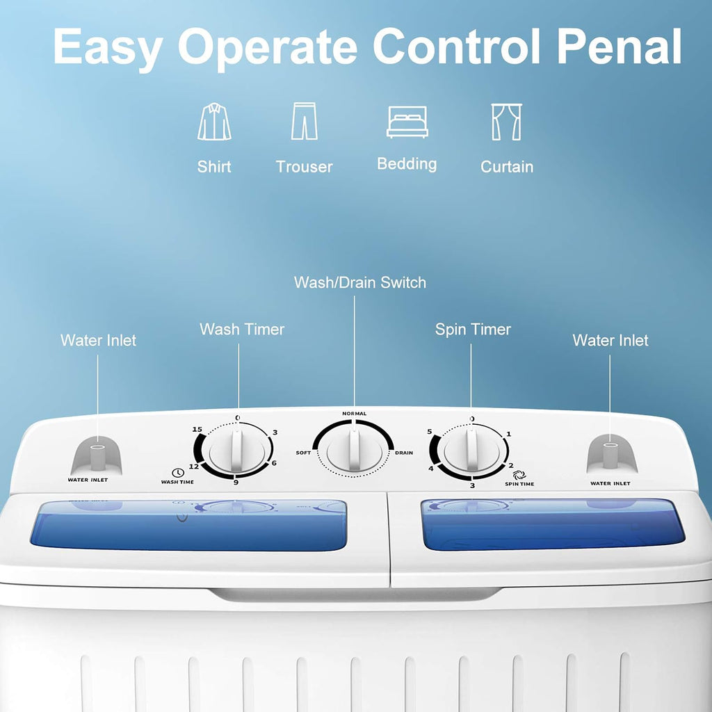 Giantex Portable Washing Machine, 20lbs Capacity, Twin Tub 2lbs Washer & 8lbs Spinner Combo, Compact for Apartment RV Dorms, Blue & White, GT24267-PE