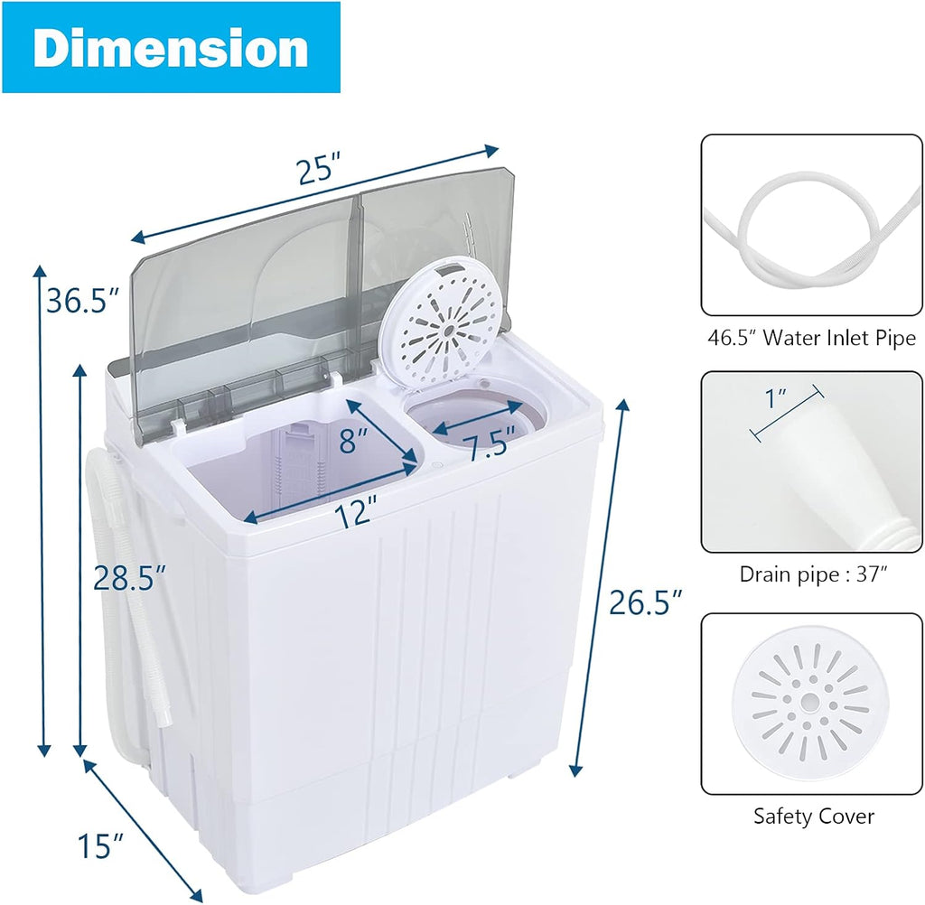 COSTWAY Portable Washing Machine, Twin Tub 21Lbs Capacity, Washer(14.4Lbs) and Spinner(6.6Lbs), Laundry Machine with Control Knobs, Built-in Drain Pump, Compact Washer for Apartment, RV, Grey
