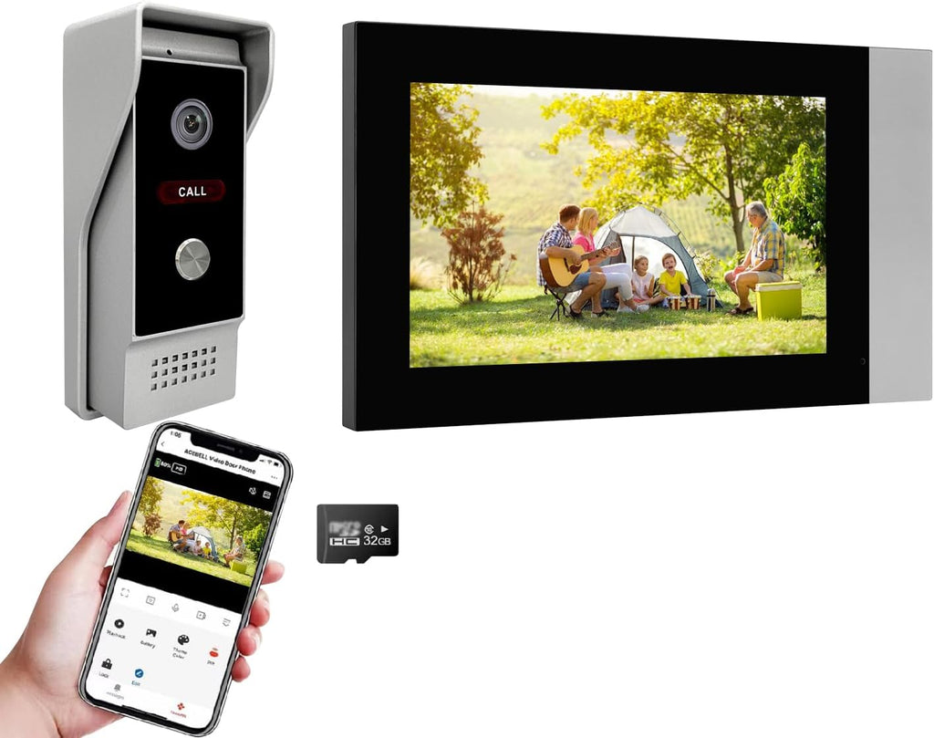 Video Doorbell with 7-inch LCD Monitor, Call Button Tuya WiFi Intercom Kit Smart Video Door Phone System 1080P 4-Wired Doorbell Camera Full Touch Monitors for Villa Home (Silvery)