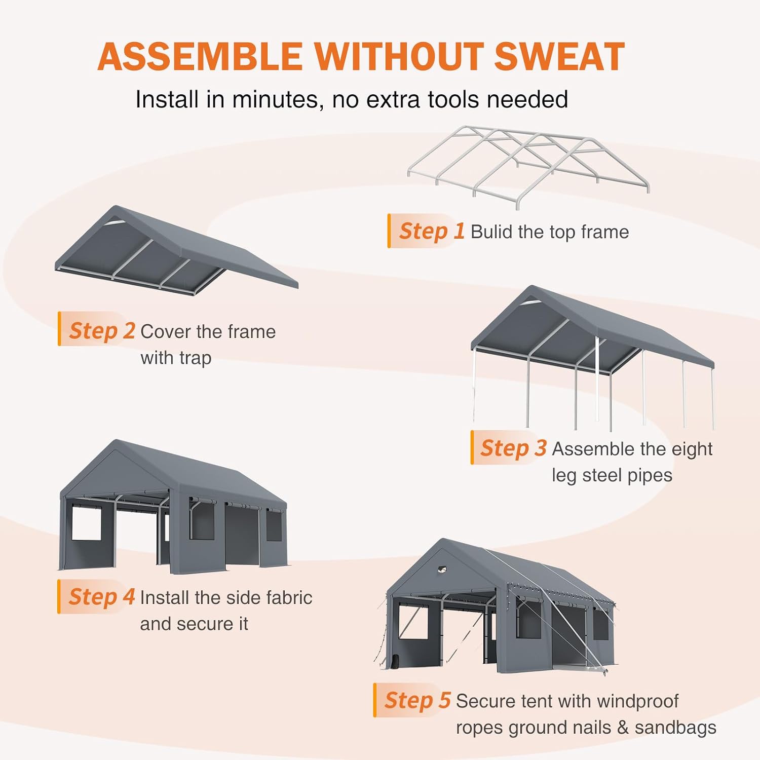 Carports Heavy Duty 10X16，Portable Car Port Garage，Carport Canopy with Side Doors，Outdoor Car Shelter All Weather,Gray