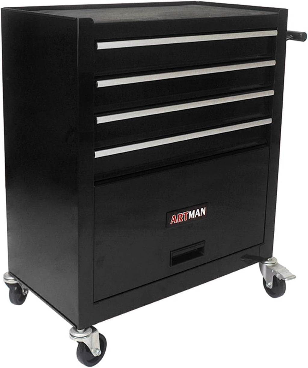 Holaki 4-Drawer Tool Cart on Wheels, Rolling Tool Box Tool Storage,Heavy Duty Utility Industrial Service Cart Organizer Tool Case with Locking System, for Mechanic, Warehouse, Garage, Workshop(Black)