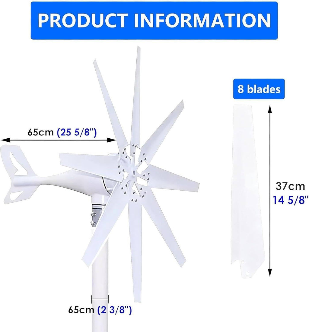 Hybrid Wind Turbine Generators,3000W/5000W/8000W 8-Blade Vertical Axis Wind Turbines Generator,Wind Power Generator,for Marine, RV, Home Permanent Magnet Generator 24V-5000W