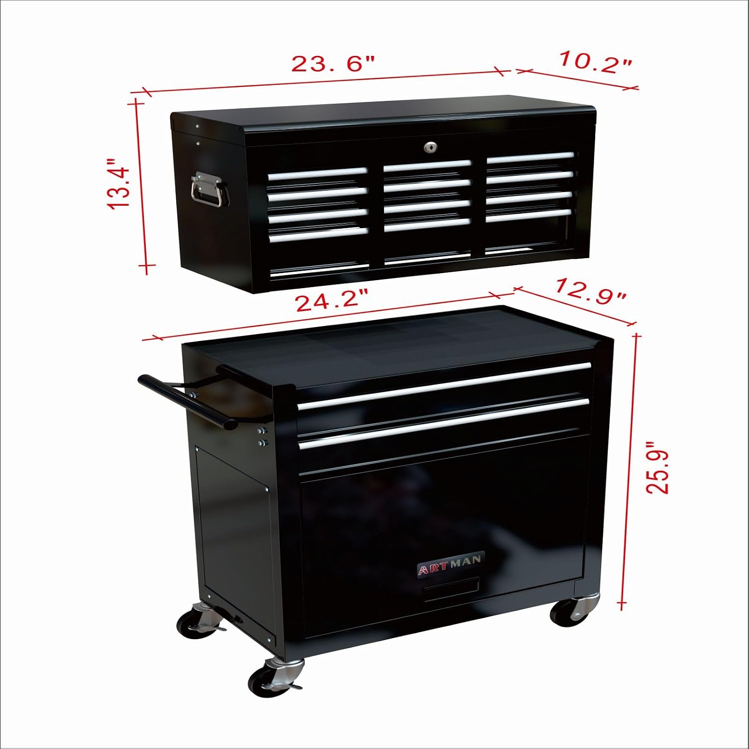 Rolling Tool Chest, 8 Drawers Rolling Tool Chest with Wheels, Portable Rolling Tool Box On Wheels, High Capacity Tool Chest Organizer for Garage, Workshop, Home Crafts Use Black