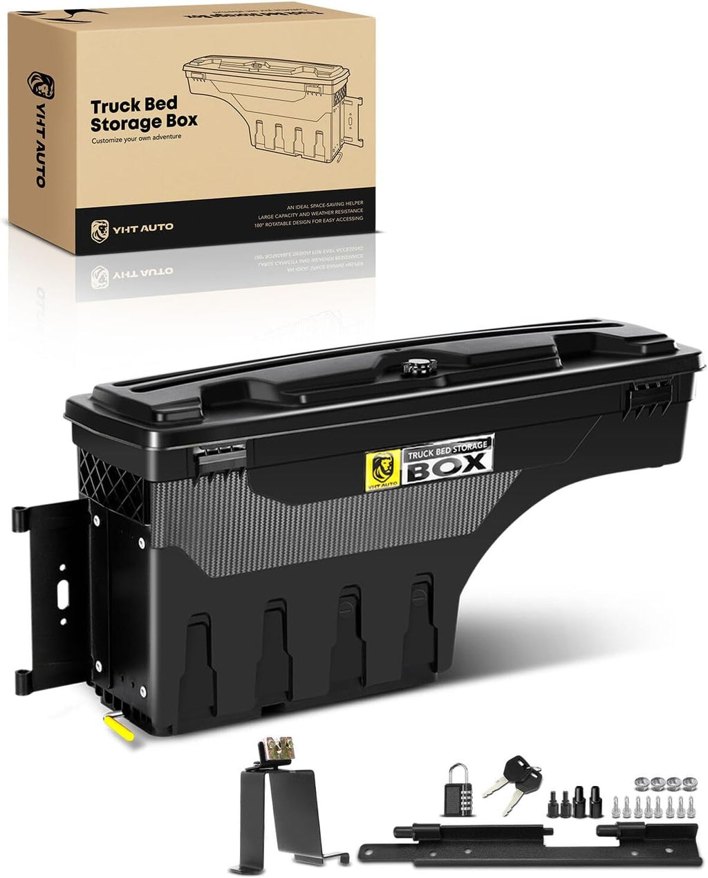 YHTAUTO Driver Side Truck Bed Storage Tool Box Lockable Fits 2019-2025 Chevrolet Silverado 1500 & GMC Sierra 1500, W/O Multi-Pro Tailgate or CarbonPro Bed, Swing Waterproof Wheel Well Toolbox