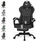 Ferghana Cotton Fabric Gaming Chair with Wider Seat Cushion, Diamond Double-Stitching Ergonomic High Back Game Chair with Footrest, Computer Chair with Massage Lumbar Support for Adult, Black/White