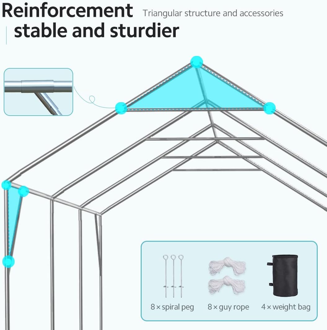 ADVANCE OUTDOOR 12x20 ft Canopy Garage Heavy Duty Carport Car Boat Shelter Party Tent, Adjustable Peak Height from 9.5ft to 11ft, White