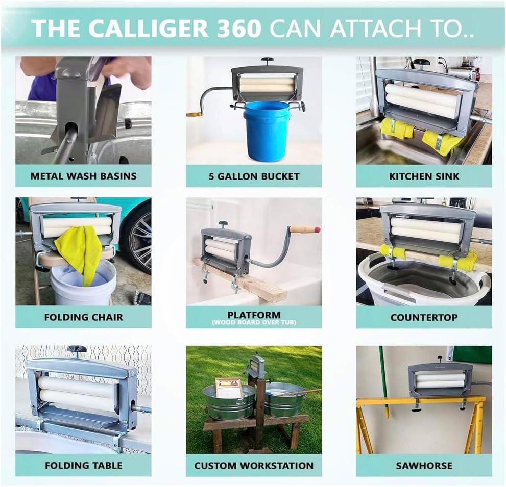 Northwood Calliger Clothes Wringer – Manual Laundry Wringer for Better Moisture Removal Than Portable Washers or Dryers – Heavy‑Duty Off‑Grid Washing Machine Alternative - Gray