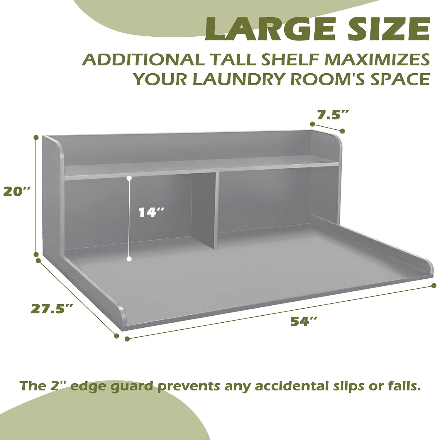 Royxen Laundry Countertop with 20' Shelf Universal Fit, Washer and Dryer Countertop with Storage Space, Gray