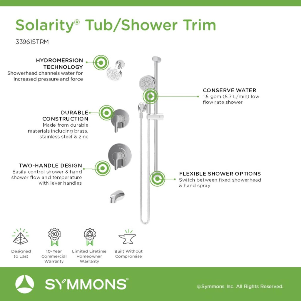 Solarity HydroMersion Double Handle Tub and Shower Trim Kit with Hand Spray in Polished Chrome