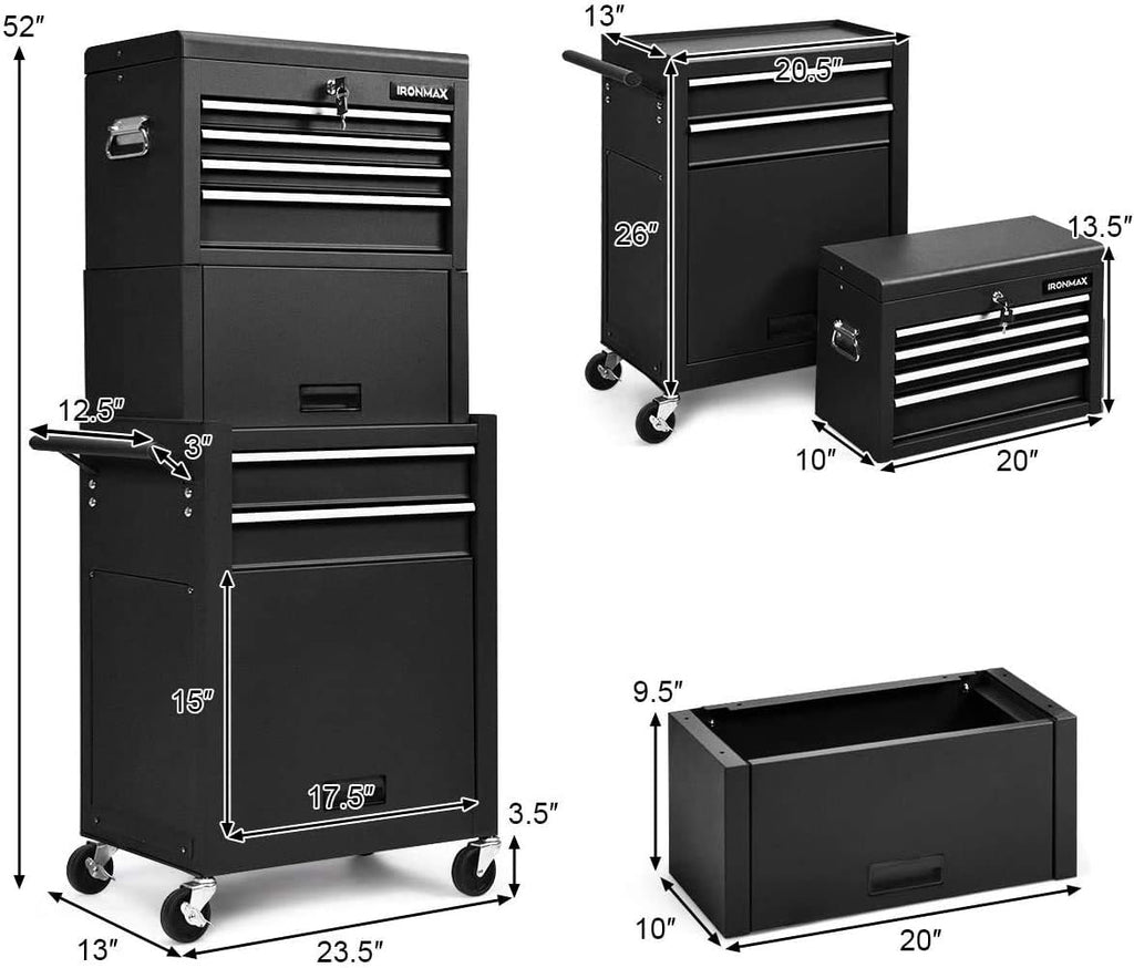 ARLIME 6-Drawer Rolling Tool Chest, Tool Storage Cabinet W/Sliding Drawers, Detachable Top Box & Locking System, Removable Toolbox Organizer for Garage & Warehouse (Black)