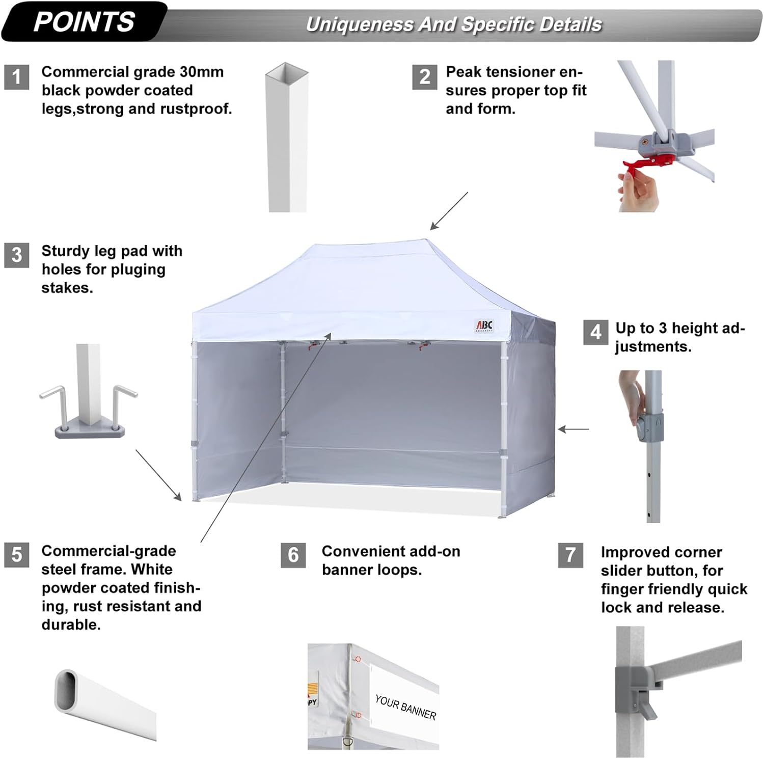 ABCCANOPY Easy Pop Up Canopy Tent with Sidewalls 10x15 Commercial -Series,White