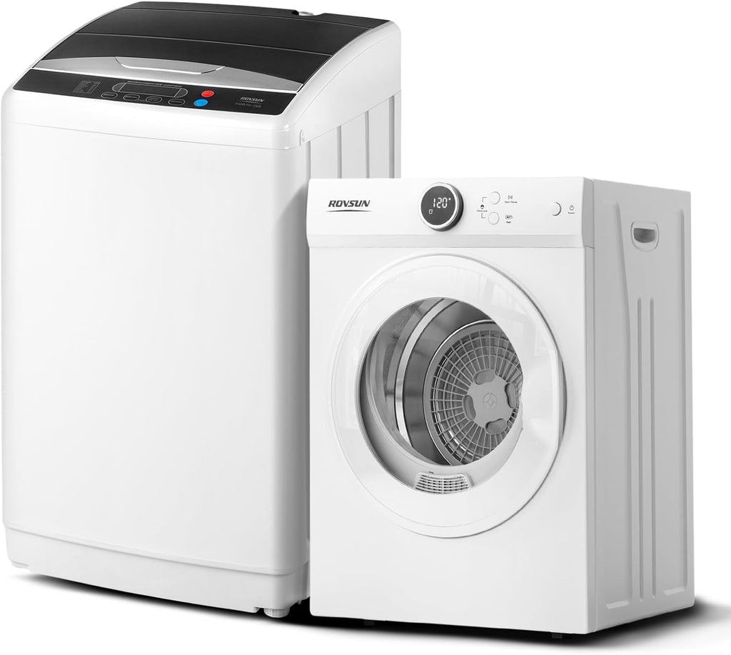 ROVSUN 1.8CuFt Portable Clothes Dryer and 25LBS Full-Automatic Washing Machine Set, Compact Laundry Washer and Dryer Combo Set with Stainless Steel Inner Tub, for Apartment, Dorms, Home