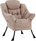 Welnow Khaki Single Lazy Chair for Living Room, Modern Reading Accent Chair with Armrests and a Side Pocket, Leisure Lazy Sofa Chair for Small Space, Bedroom, Dorm