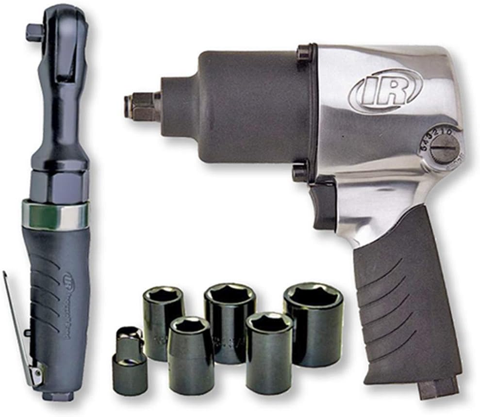 Ingersoll Rand 2317G 1/2' Air Impact Wrench and 3/8' Air ratchet Combination Kit, incl 5-piece Socket Set, Carrying case