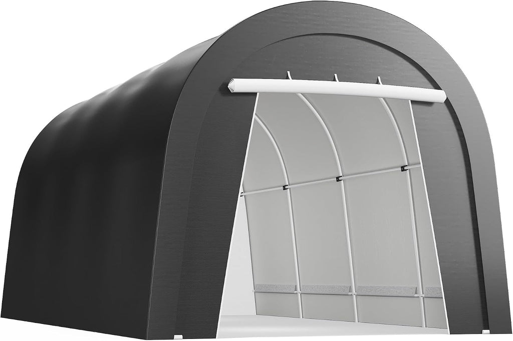FansaFurn 10'x20' Carport, Outdoor Round Portable Garage with 2 Roll up Doors, Heavy Duty Storage Shelter Car Canopy Party Tent, Dark Gray