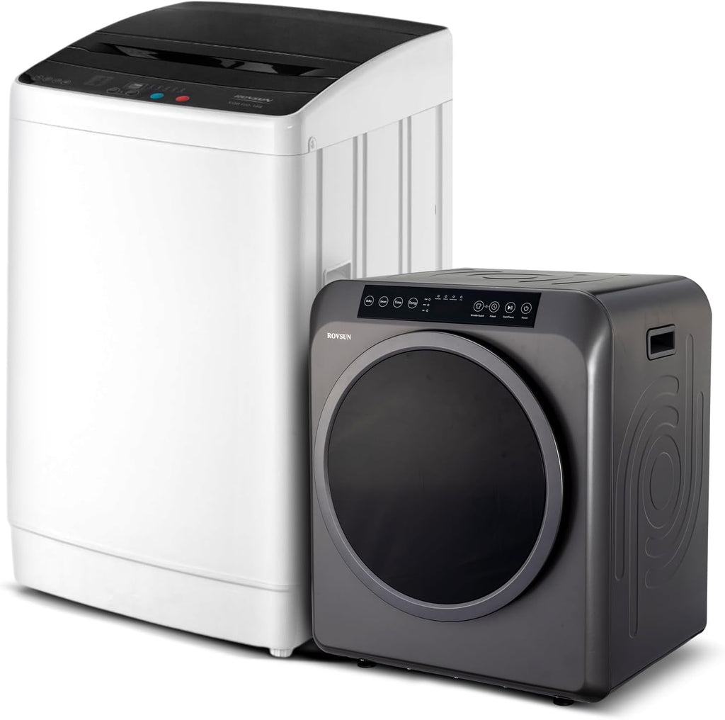 ROVSUN 30LBS Full Automatic Washing Machine and 3.5CuFt Portable Clothes Dryer Set, Electric Laundry Washer and Dryer Combo Set with Stainless Steel Inner Tub, for Apartment, Dorms, Home
