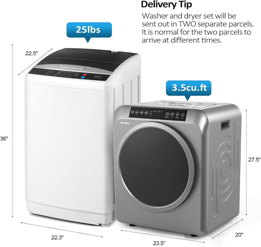 ROVSUN 3.5CuFt Portable Clothes Dryer and 25LBS Full-Automatic Washing Machine Set, Compact Laundry Washer and Dryer Combo Set with Stainless Steel Inner Tub for Apartment, Home