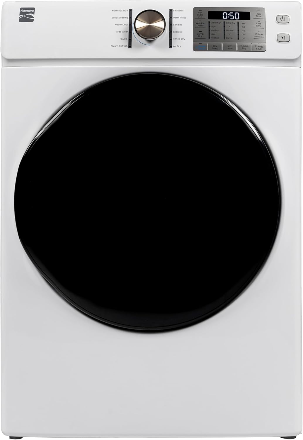 Kenmore 8.0 cu. ft. Front Load Electric Dryer with Wrinkle Guard & Accela Steam to Reduce Wrinkles, Static & Odors - Smart Sensor Drying - LED - ENERGY STAR Certified - White