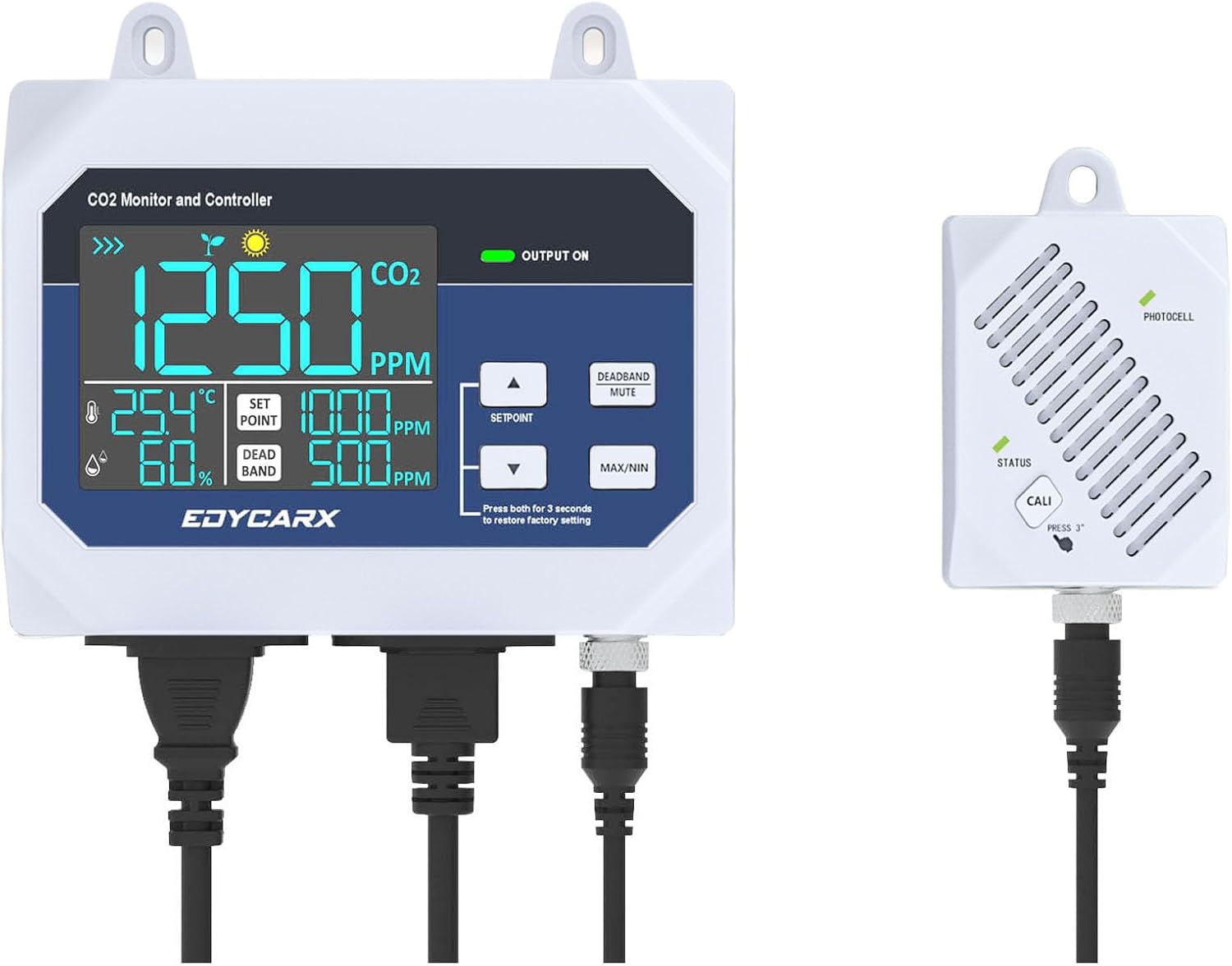 CO2 Controller with Temperature and Humidity Display Day and Night with Relay Function 15ft NDIR Sensor Cable, CO2 Controller for Grow Room, Greenhouse, Grow Tent, Home, Office, Factory