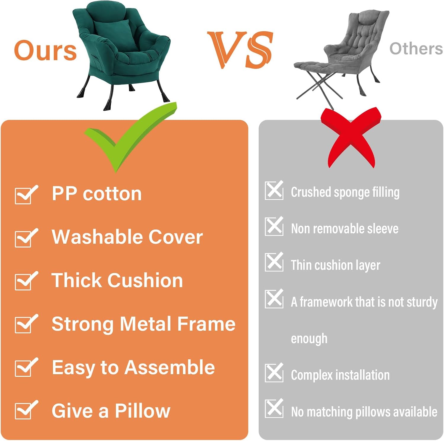 Lazy Chair for Living Room, Large Dark Green Accent Chair with a Throw Pillow, Leisure Sofa Chair Set, Comfy Reading Chair for Bedroom, Dorm Room, Office