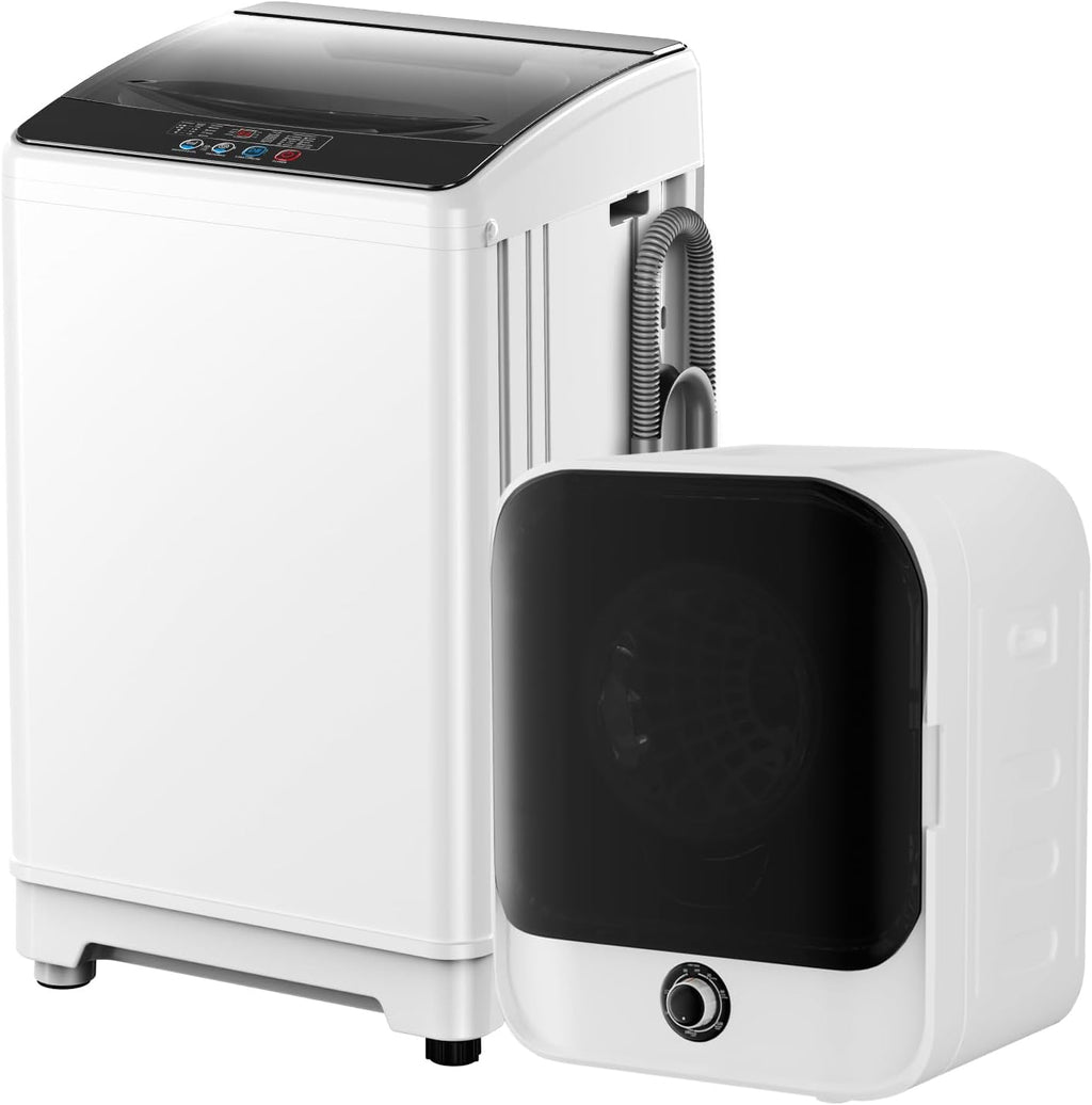 TABU Washer and Dryer Combo Set,Compact 18LBS Full-Automatic Washing Machine with 10 Washing Programs & Compact 2.6 Cu.Ft Dryer with Stainless Steel Inner Tub, White