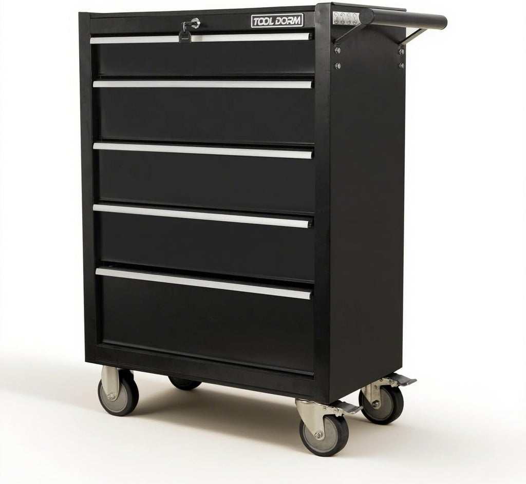 5-Drawer Rolling Tool Chest with Locking Wheels & Drawers, 13' D x 24.2' W x 34.6' H Mobile Tool Storage Cabinet, Heavy-Duty Garage Organizer w/Ergonomic Handle