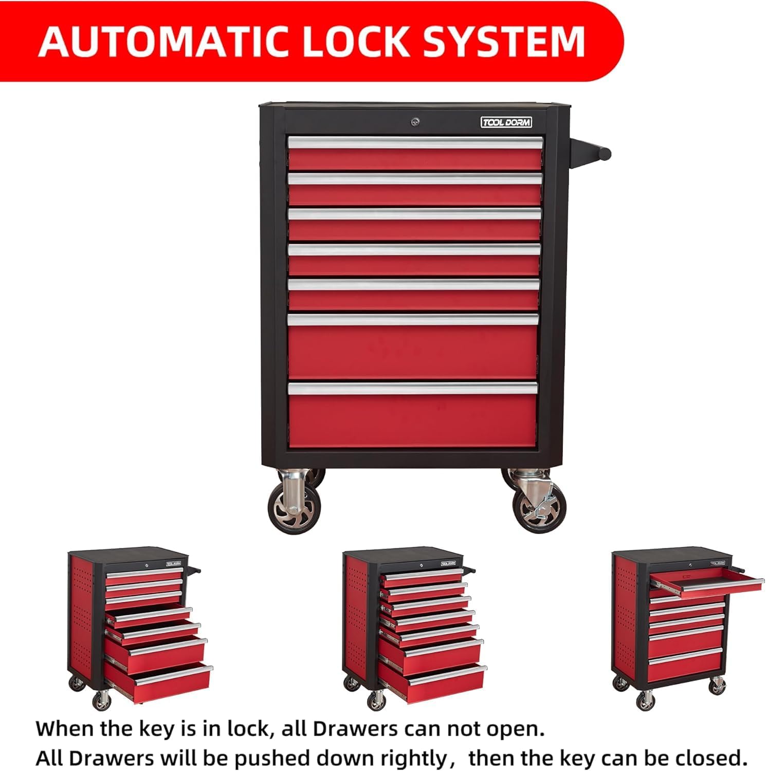 Upgrade 7-Drawer Rolling Tool Chest with Locking Wheels & Drawers, 18.5' D x 27.9' W x 39.5' H Mobile Tool Storage Cabinet, Heavy-Duty Garage Organizer w/Ergonomic Handle