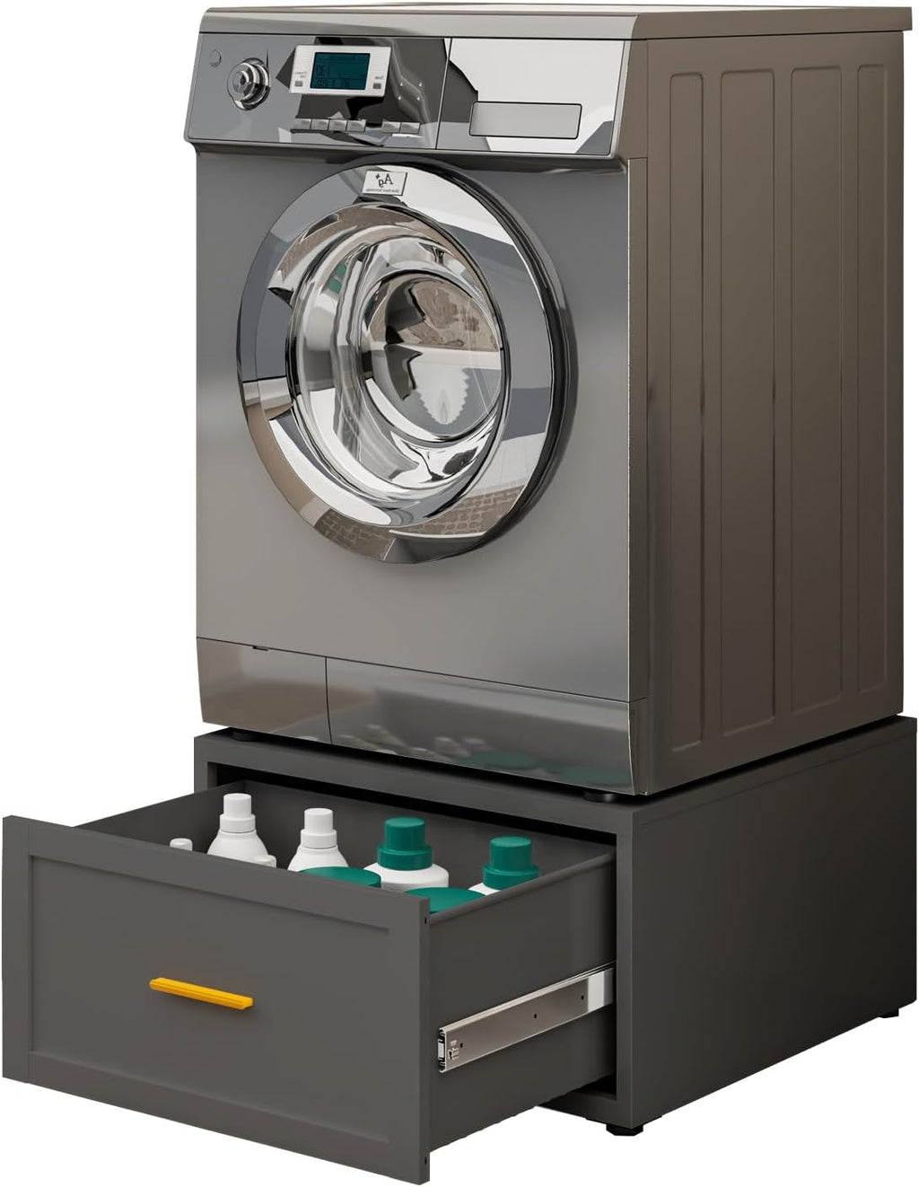 Heavy Duty Metal Washer Dryer Pedestal, 28' W Washer Pedestal with Drawer, 440LBS Universal Laundry Pedestal, Washing Machine Stand with Adjustable Feet, 16'' Height (1pack-Black)