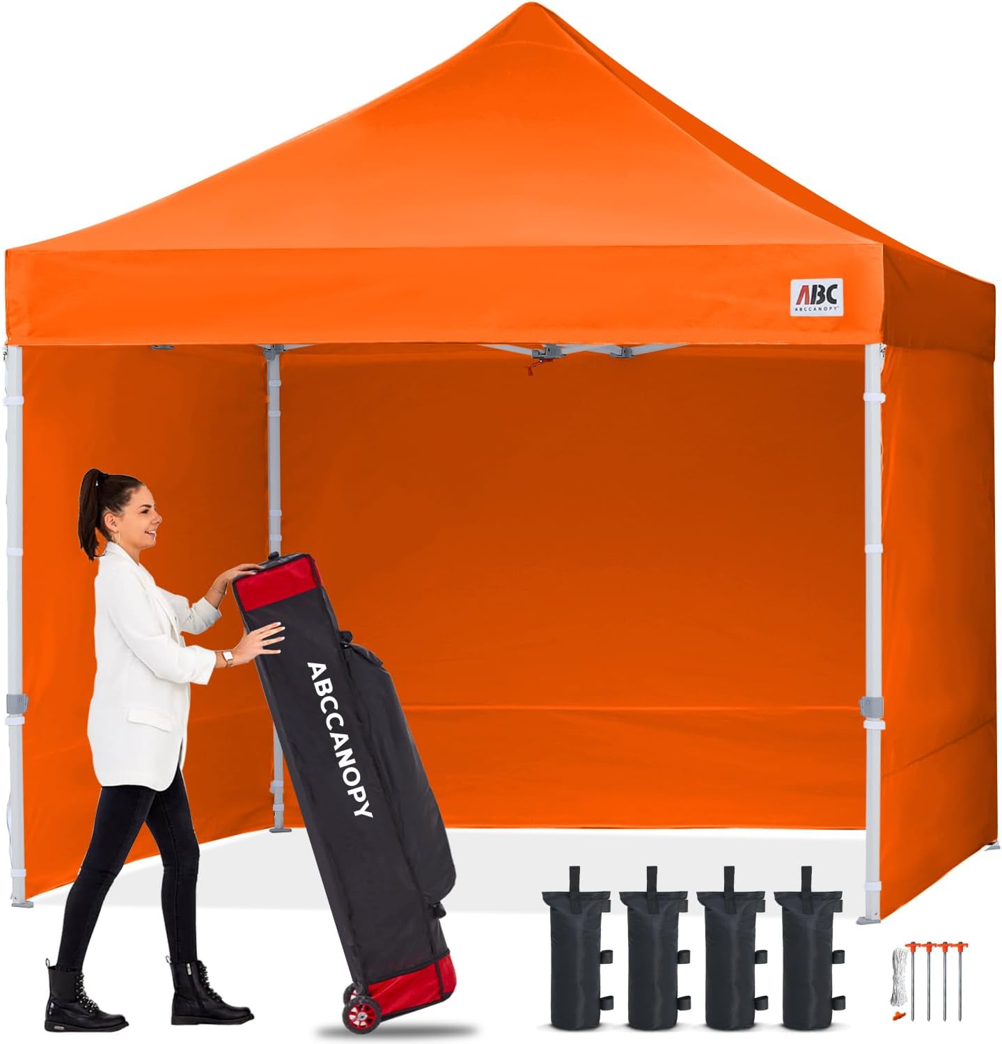 ABCCANOPY Easy Pop Up Canopy Tent with Sidewalls 10x10 Commercial -Series, Orange