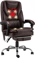 HOMREST 6-Point Massage Office Chair with Heat, 500lbs Big and Tall Executive Chair, Ergonomic Reclining Desk Chair with Footrest & Lumbar Support, Adjustable Armrest, PU Leather (Brown)