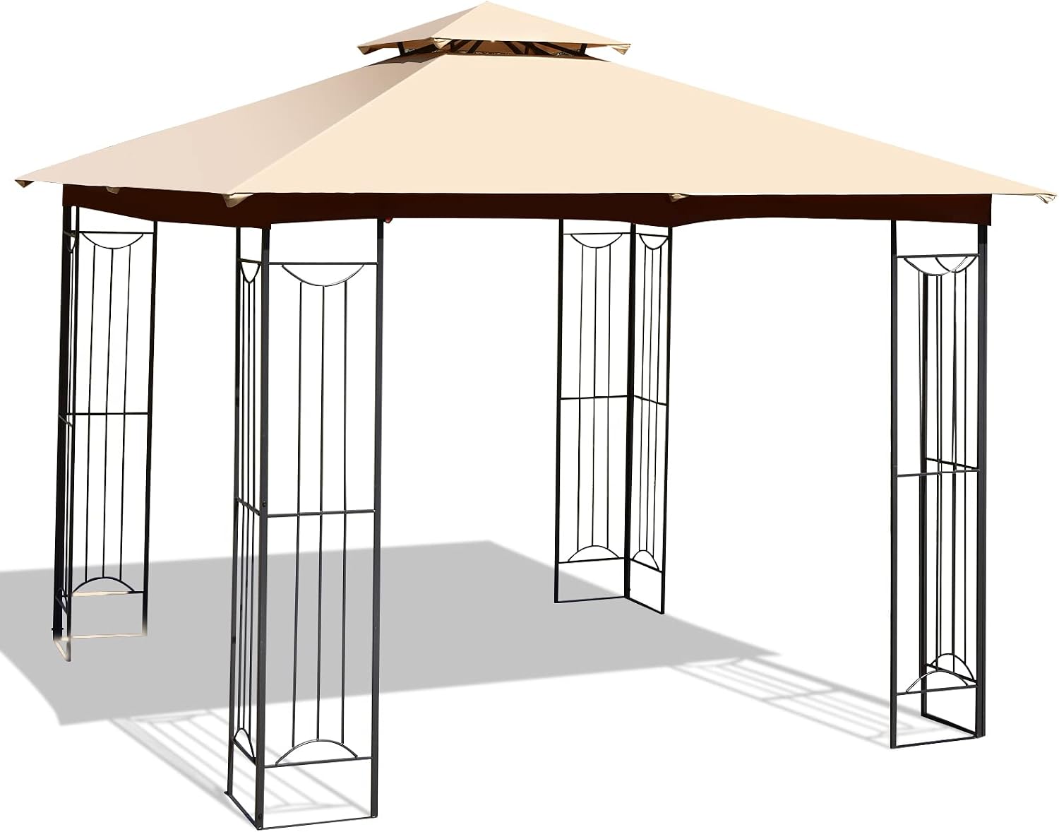 Tangkula 10 x 10 FT Patio Gazebo, Double Roof Outdoor Gazebo with Steel Frame, Patio Pavilion Shelter for Poolside, Deck, Backyard (Beige)