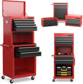 S AFSTAR 6-Drawer Rolling Tool Chest, High Capacity Tool Storage Cabinet with 4 Hooks, Locking System and Universal Wheels, 3-in-1 Detachable Toolbox for Garage, Workshop, Black and Red