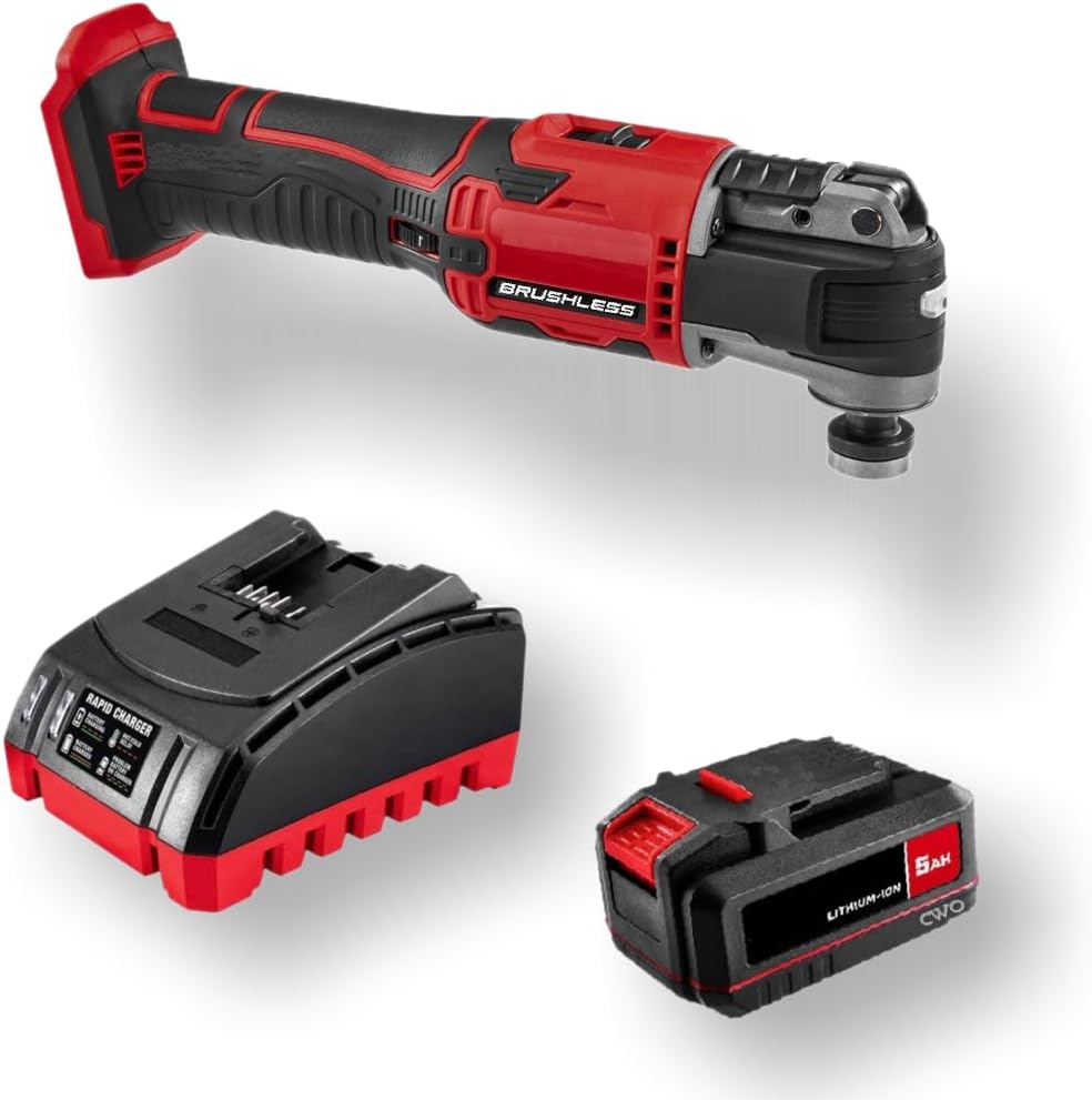 NEW! 20-Volt Lithium-Ion Cordless Combo Kit (Complete Power Tool Bundle) with 20V Brushless Variable-Speed Oscillating Multi-Tool, 5Ah Lithium Ion Battery & Rapid Charger - Fits All BAUER 20V Tools