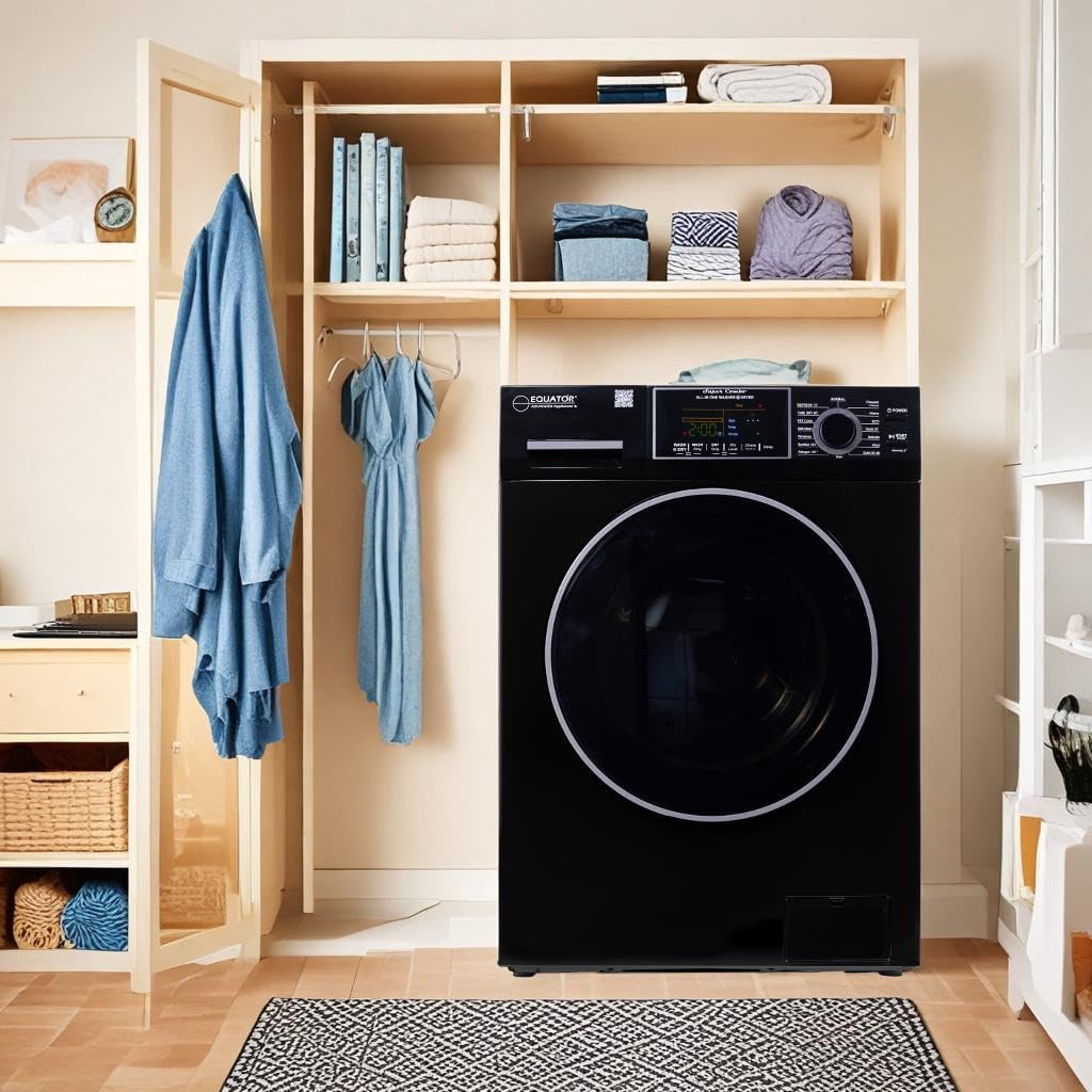 Equator 24' Original 110V Ventless Compact Combo Washer Dryer 1.6 cu.ft./15 lbs FULLY BUILT-IN 1400 rpm in Black