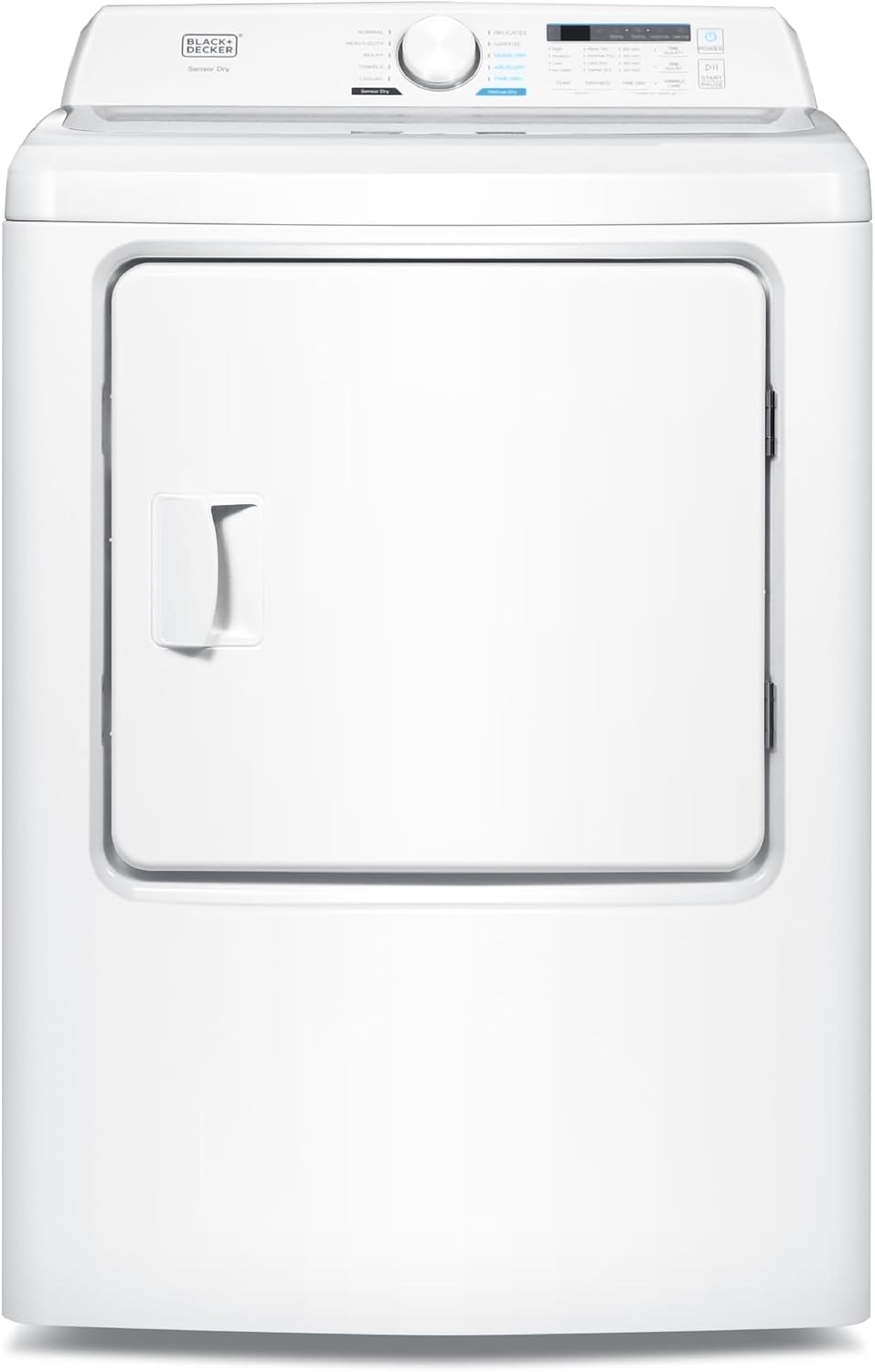 BLACK+DECKER 7.0 Cu. Ft. Front Load Dryer, Electric Clothes Dryer with LED Display and Dial Control, 5 Sensor and Manual Dry Selections, 240V, Requires Professional Installation, BLD67ME, White