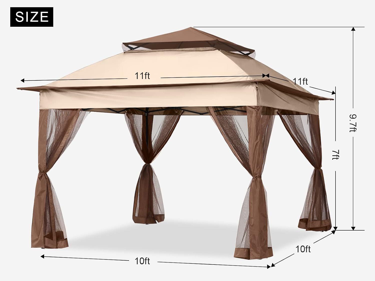 MASTERCANOPY Patio Gazebo Outdoor Pop Up Gazebo with Mesh Walls (11x11,Champagne)